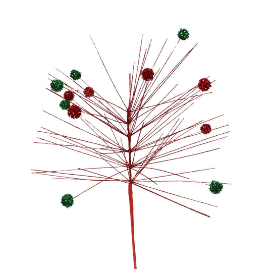 Wild Glitter Pine Stem with Balls 18'' in Red/Green | QGC22