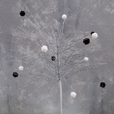 Wild Glitter Pine Stem with Balls 18'' in Silver/Black | QG