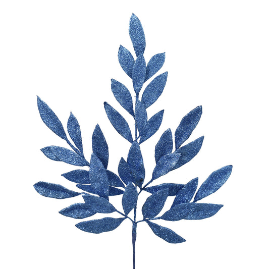 Glittered Bay Leaf Spray 23.5" in Blue | QGC22