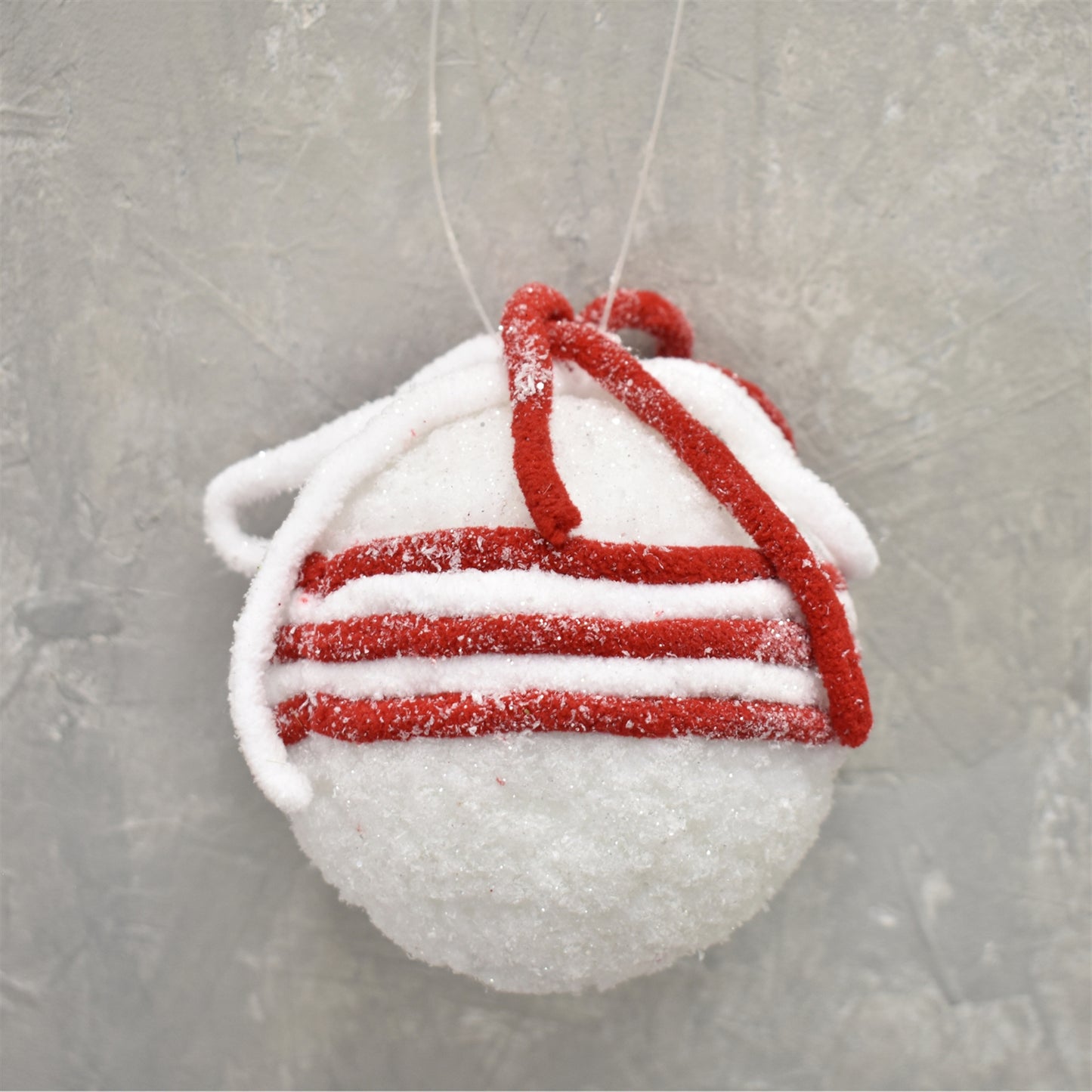 Frosted Chenille Ball Ornament 4.5" in Red/White | QGC22