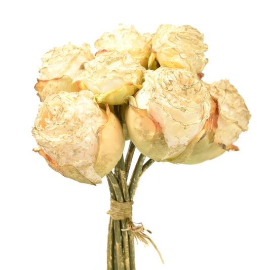 Faux Dried/ Gilded Rose Bundle x 6 Buds in Cream 9" | XJ