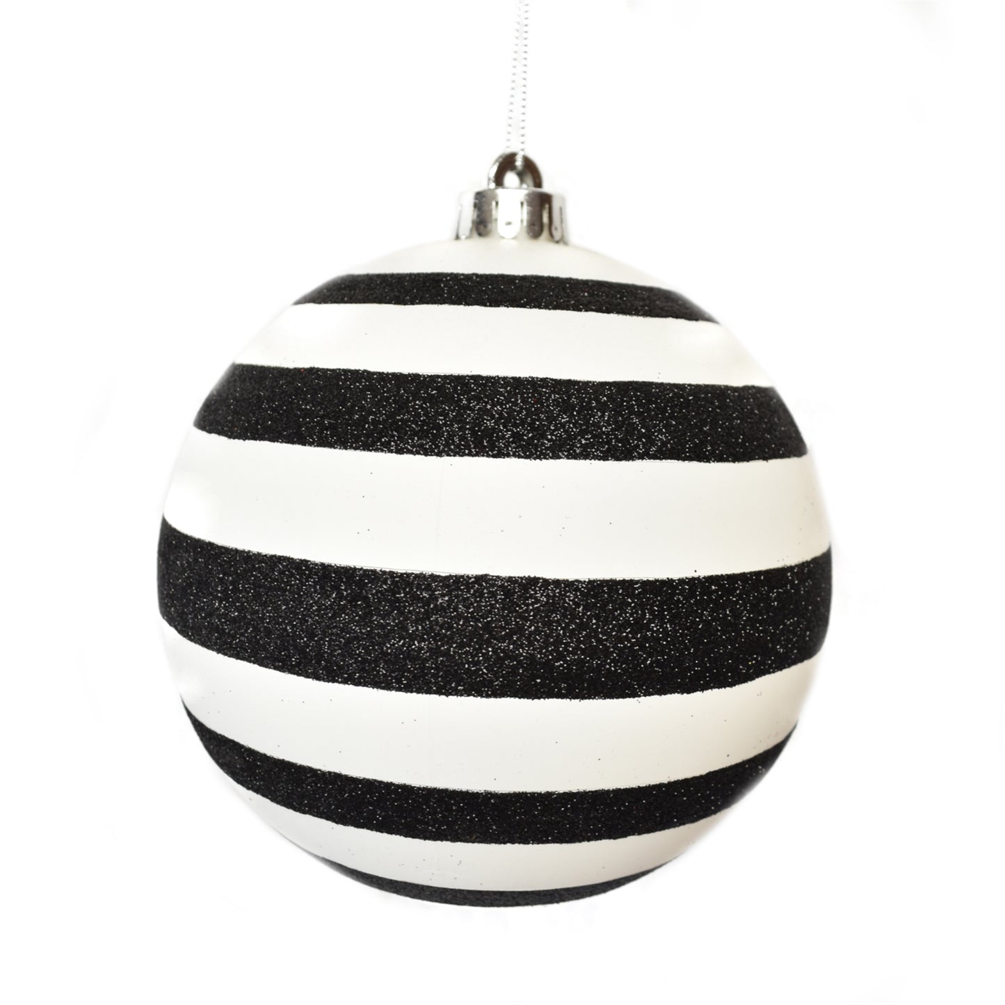 Matte Black Ball with White Glitter Stripes 4" | XJC22