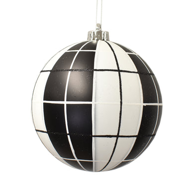 Matte Black Ball with White Glitter Plaid Design 6