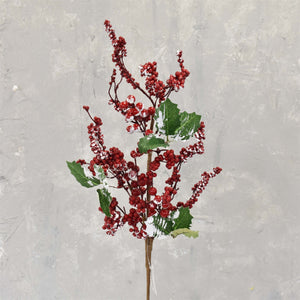 Snow Covered Berry And Holly Spray 25" in Red White Green | QDC22