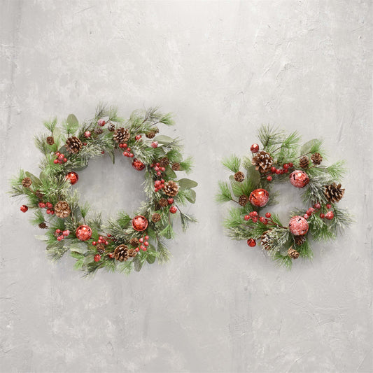 Set of 2 Joyful Iced Pine, Pinecone, Berry and Jingle Bell Wreath 20"-30" | QDC22