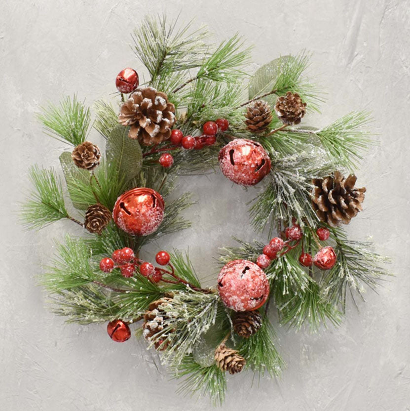 Set of 2 Joyful Iced Pine, Pinecone, Berry and Jingle Bell Wreath 20"-30" | QDC22