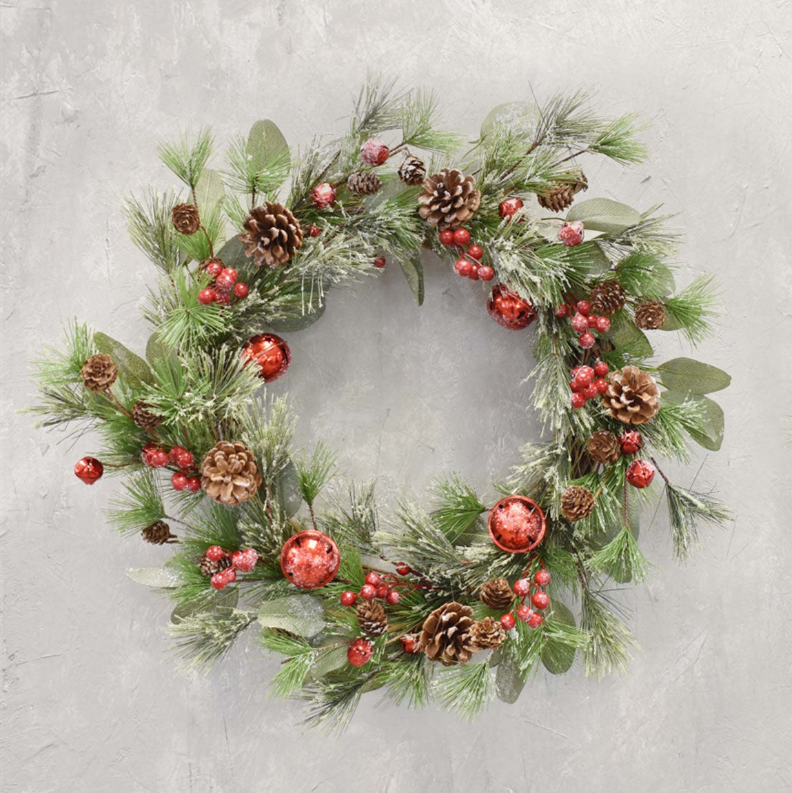 Set of 2 Joyful Iced Pine, Pinecone, Berry and Jingle Bell Wreath 20"-30" | QDC22