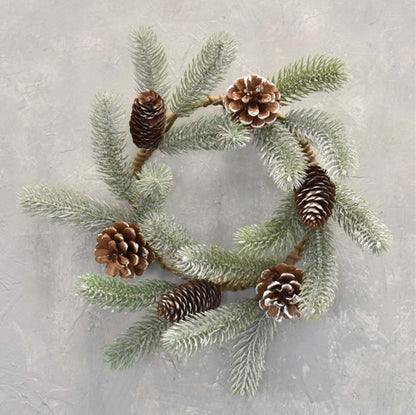 Set of 2 Subdued Winter Pine And Pinecone Wreath 16" & 30" in Frost Green White | QDC22