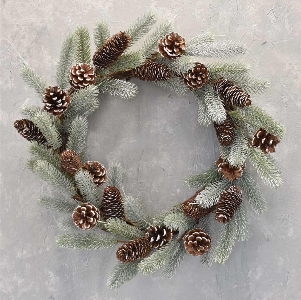 Subdued Winter Pine And Pinecone Wreath 16"-30" in Frost Green White | QDC22