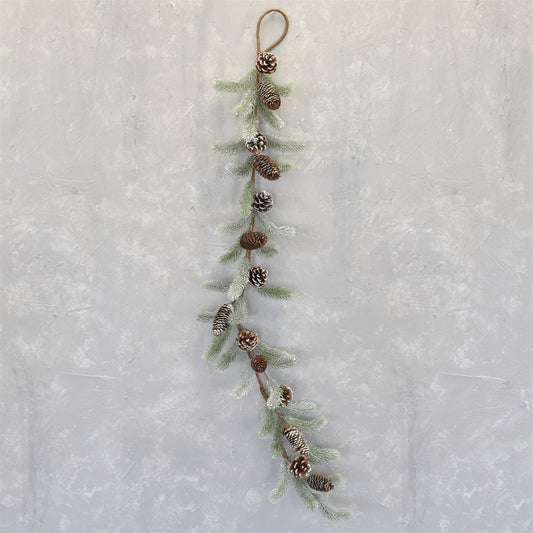 Subdued Winter Pine And Pinecone Garland 53" in Frost Green White | QDC22