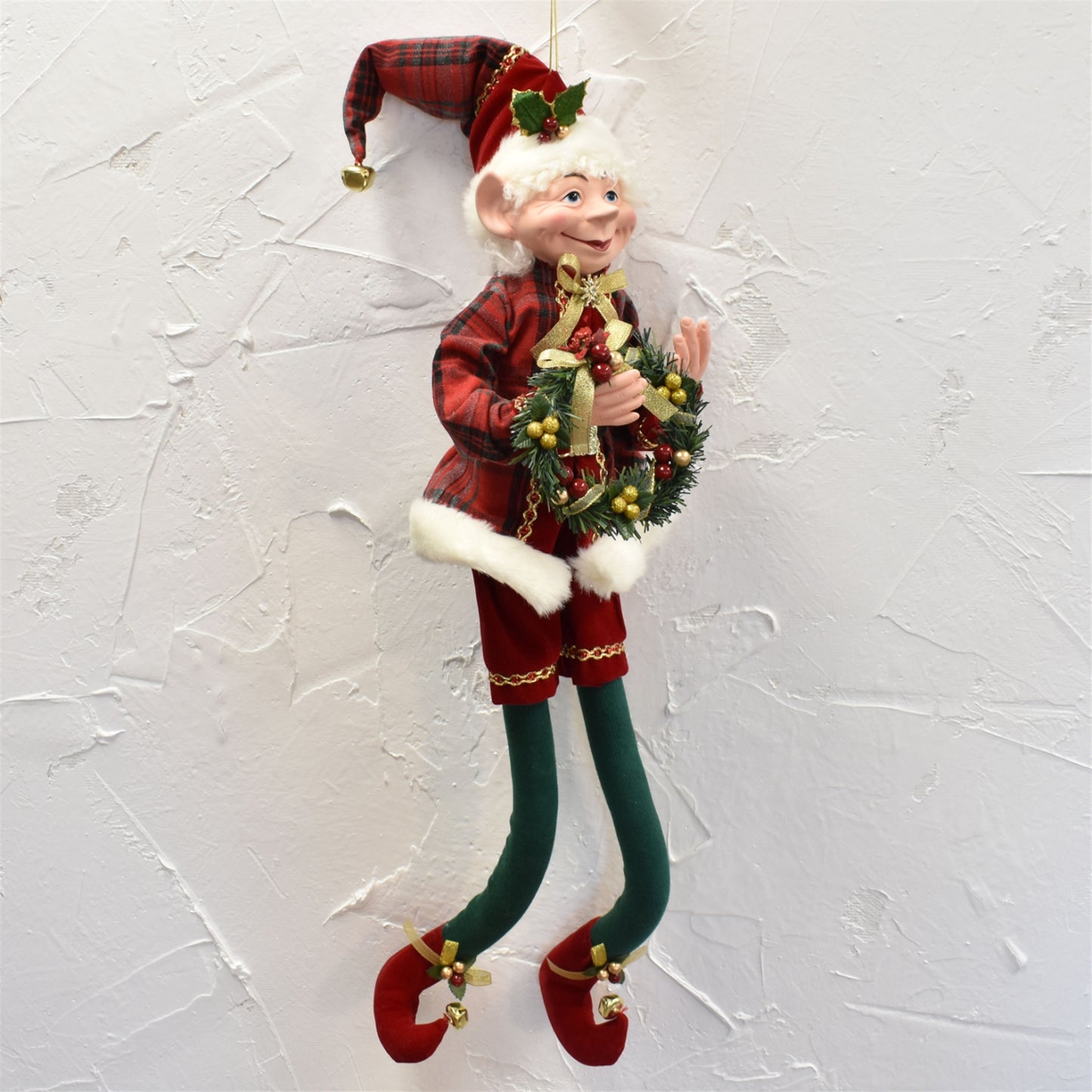 Poseable Whimsical Elf with Wreath 37" in Red Green | BRC22
