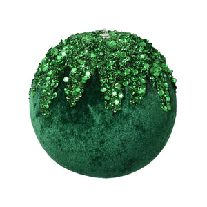 Velvet Ball With Dripping Sequin Design 5" in Dk. Green | TAC22