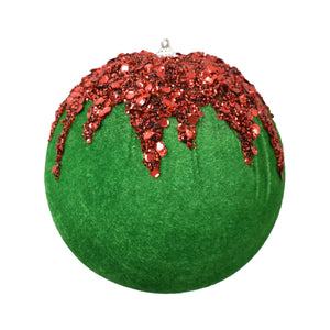 Velvet Ball With Dripping Sequin Design 5" in Lt.Green/Red | TAC22