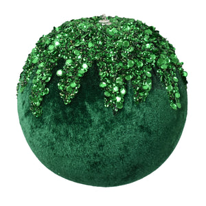 Velvet Ball With Dripping Sequin Design 6" in Dk. Green | TAC22