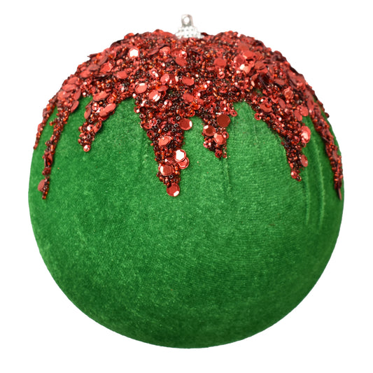 Velvet Ball With Dripping Sequin Design 6" in Lt. Green/Red | TAC22