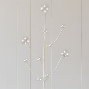 Glittered Spray with Iridescent Clear Bubble Orbs 30" in White | QDC22