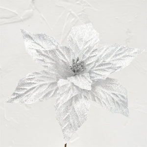 Glittered Shimmer Poinsettia 16" x 14"D in Silver | QD