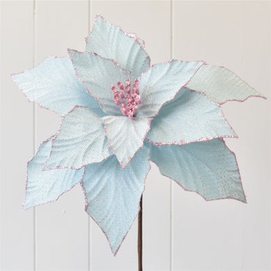 Lt Blue Shimmering Poinsettia with Pink Glitter Edge 16