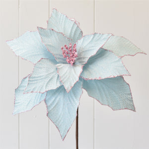Lt Blue Shimmering Poinsettia with Pink Glitter Edge 16"x14"D in Blue/Pink | QD