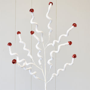 Flocked Spiral Jingle Bell Spray 27.25" in White Red | QD