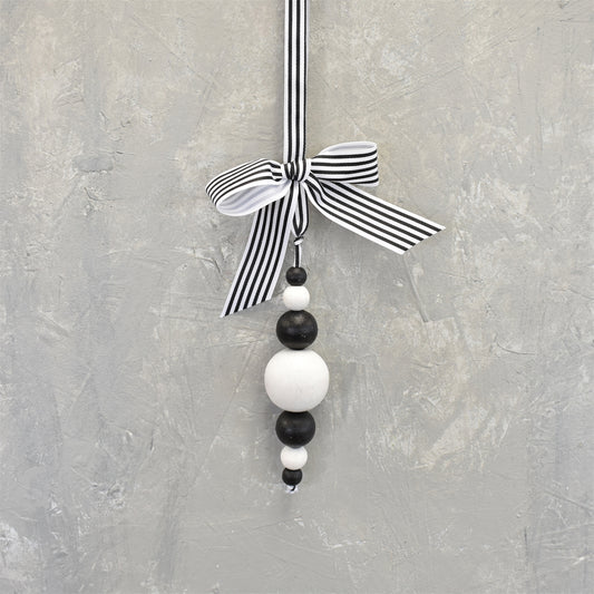 Wood Bead Drop Ornament. 8'' in Black/White | TAC22