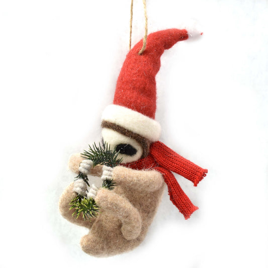Playful Sloth Holding Wreath Ornament 9" in Brown | BFC22