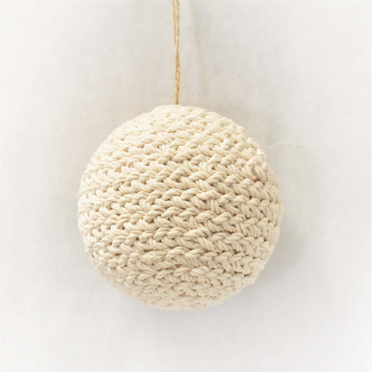 Crocheted Yarn Ball Ornament 3.75" in Ivory | BFC22