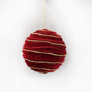 Spiral Chenille And Bead Ball Ornament 4" in Deep Red/Gold | BFC22