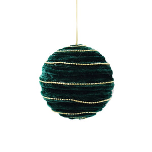 Spiral Chenille And Bead Ball Ornament 4" in Emerald/Gold | BFC22