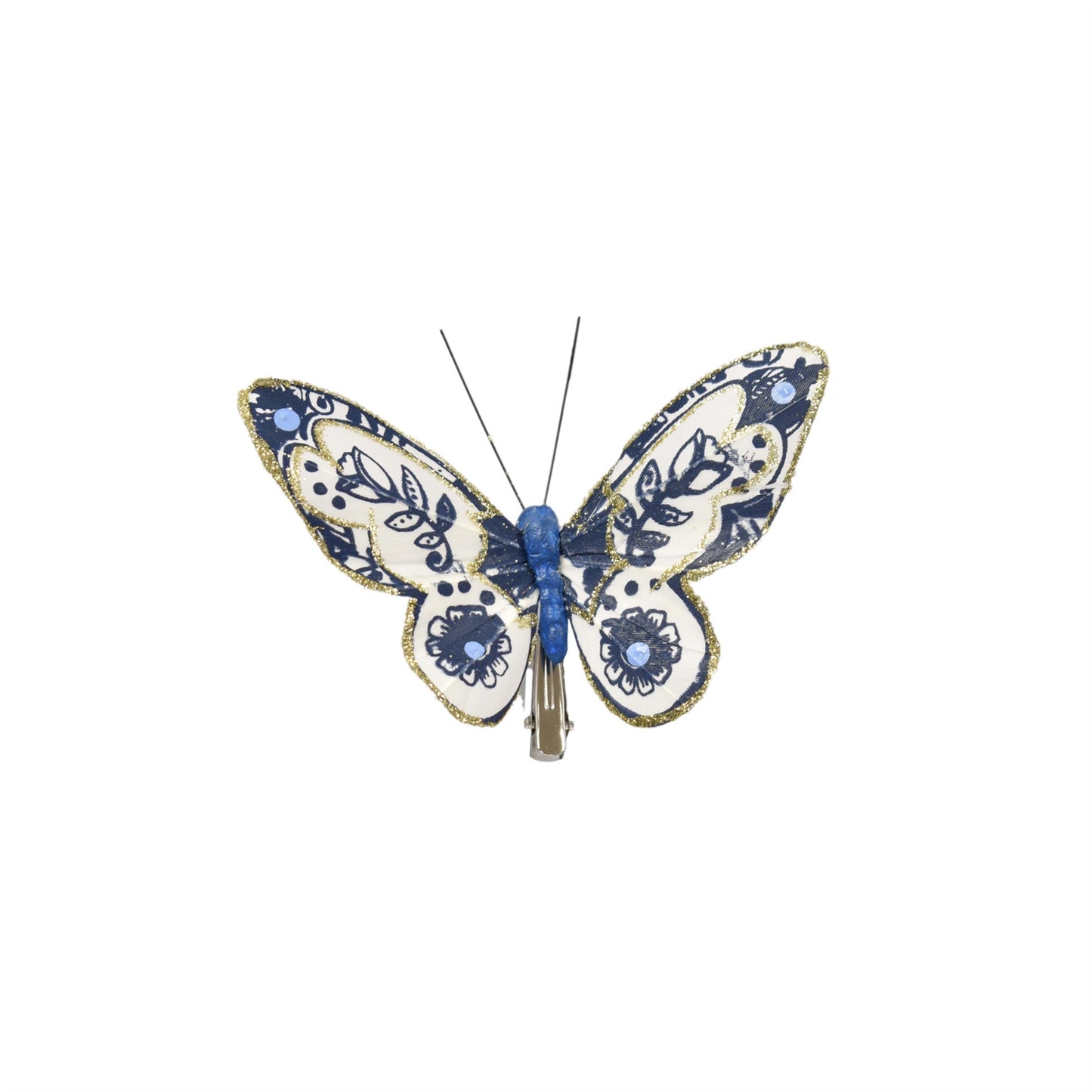 Exquisitely Glittered Edge Butterfly Ornament 3 Asst 2.75" x 4" in Blue White Gold | BFC22