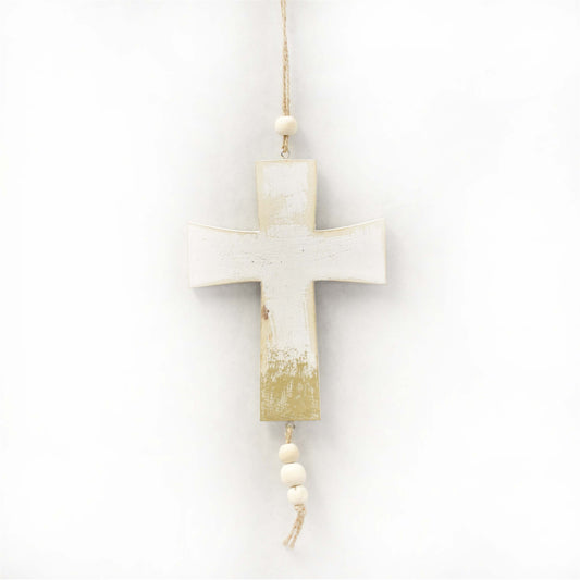 Spiritual Distressed Cross Ornament 8" in Ivory Gold | BFC22
