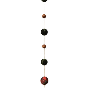 Stylish Wooden Bead Velvet Plaid Ball Garland 51" in Red Gold Green | BFC22