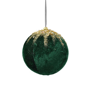 Glamorous Glitter And Sequin Capped Velvet Ball Ornament 3.75" in Emerald | BFC22