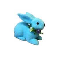 Sitting Bright Flocked Bunny in Blue 7.5