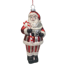 Load image into Gallery viewer, Strikingly Striped Peppermint Santa Glass Ornament 5.75”  | GS