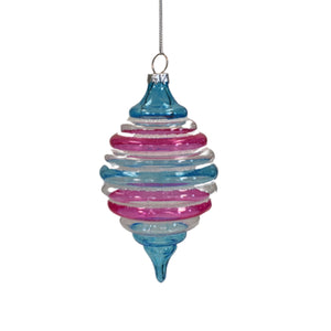 Candy Stripe Finial Ornament 5" x 2.75" - Pink/Blue/Clear  | GS