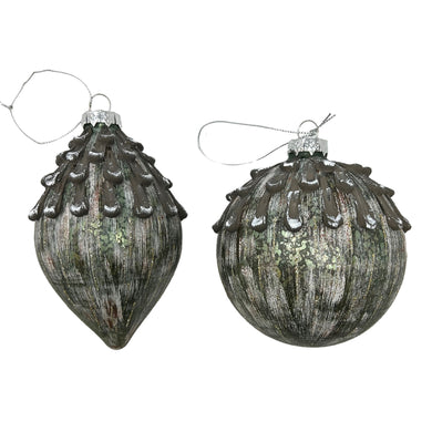 Into the Woods Glass Acorn Finial Ornament Assorted Set 5.25