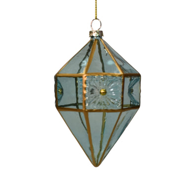 Glorious Geometric Aqua/Gold Glass Ornament 4.75