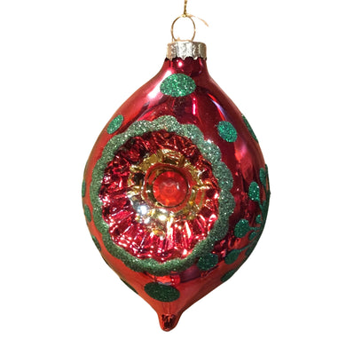Retro Christmas Cat Eye Glass Finial Ornament 4.5” - Red/Green  | GS
