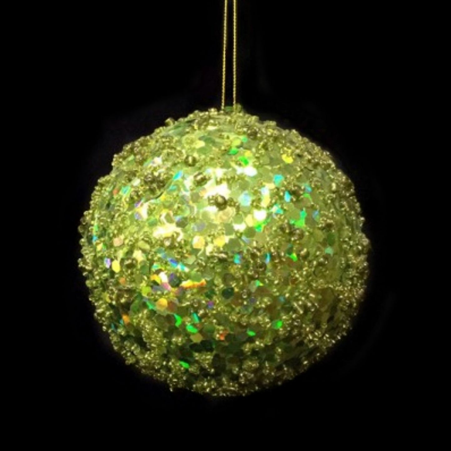 5" Laser Mica Bead Ball Ornament in Apple Green, Red, or Silver/White | WN