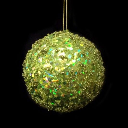 5" Laser Mica Bead Ball Ornament in Apple Green, Red, or Silver/White | WN