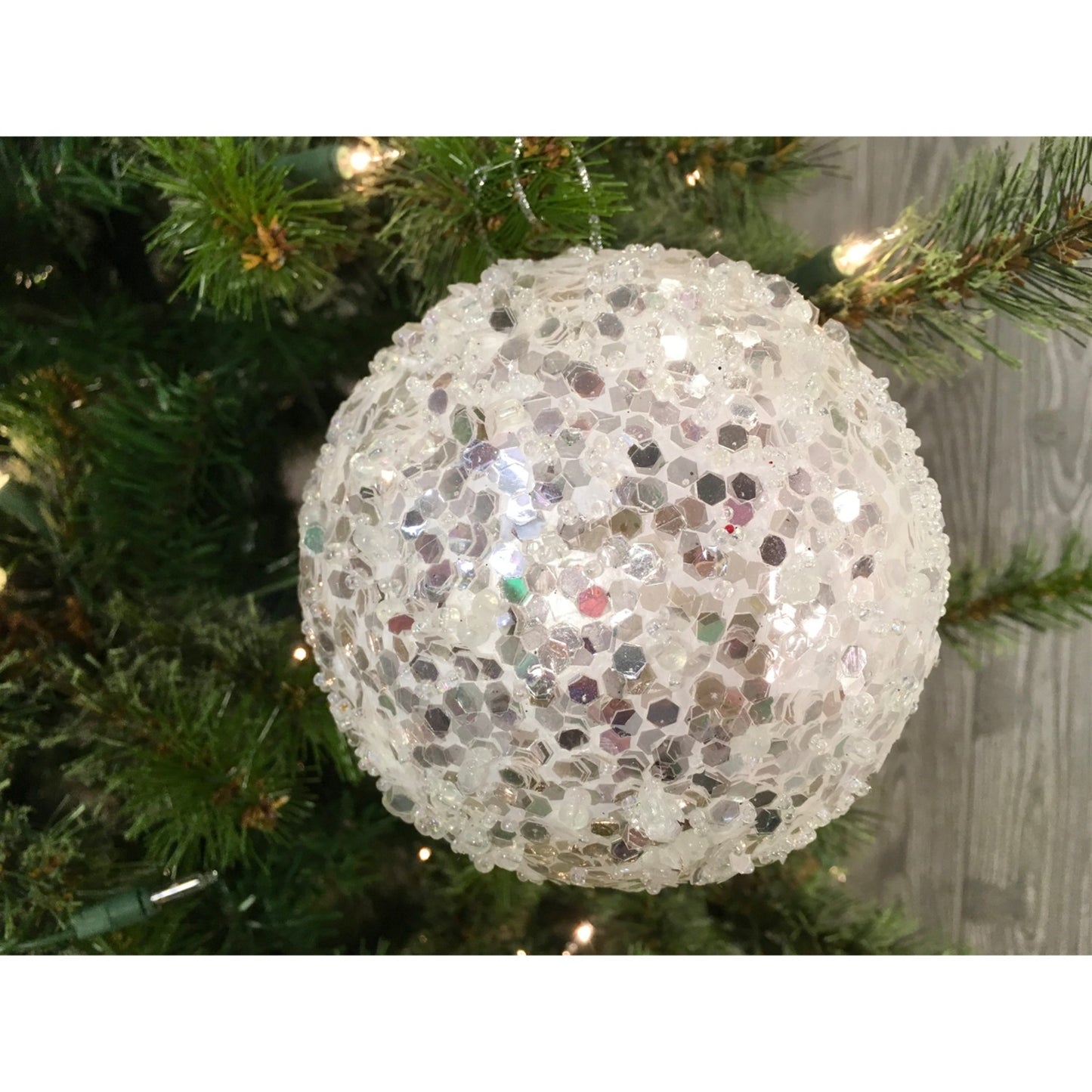 5" Laser Mica Bead Ball Ornament in Apple Green, Red, or Silver/White | WN