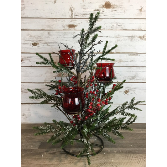 20.5"  Iced Mini Fir Berry Tree Candle Holder | H