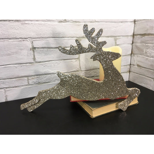 16" Glitter Flat Deer Ornament in Champagne | TA