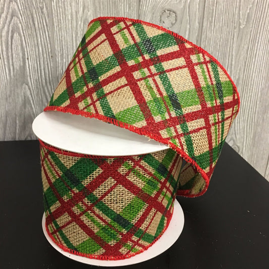 Metallic Burlap Plaid Burlap Ribbon 4"x10yd