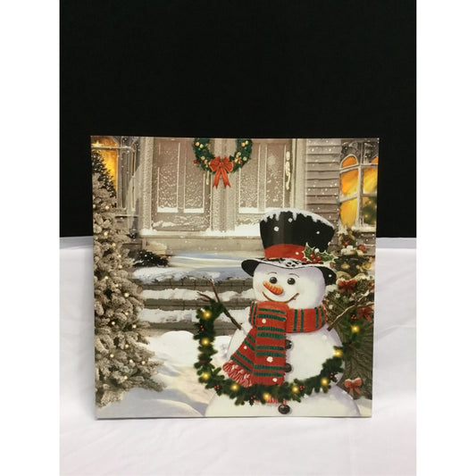 15" Square LED BTY TMR Snowman with Garland Print | FX