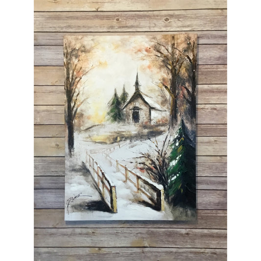 Winter Church Oil Painting