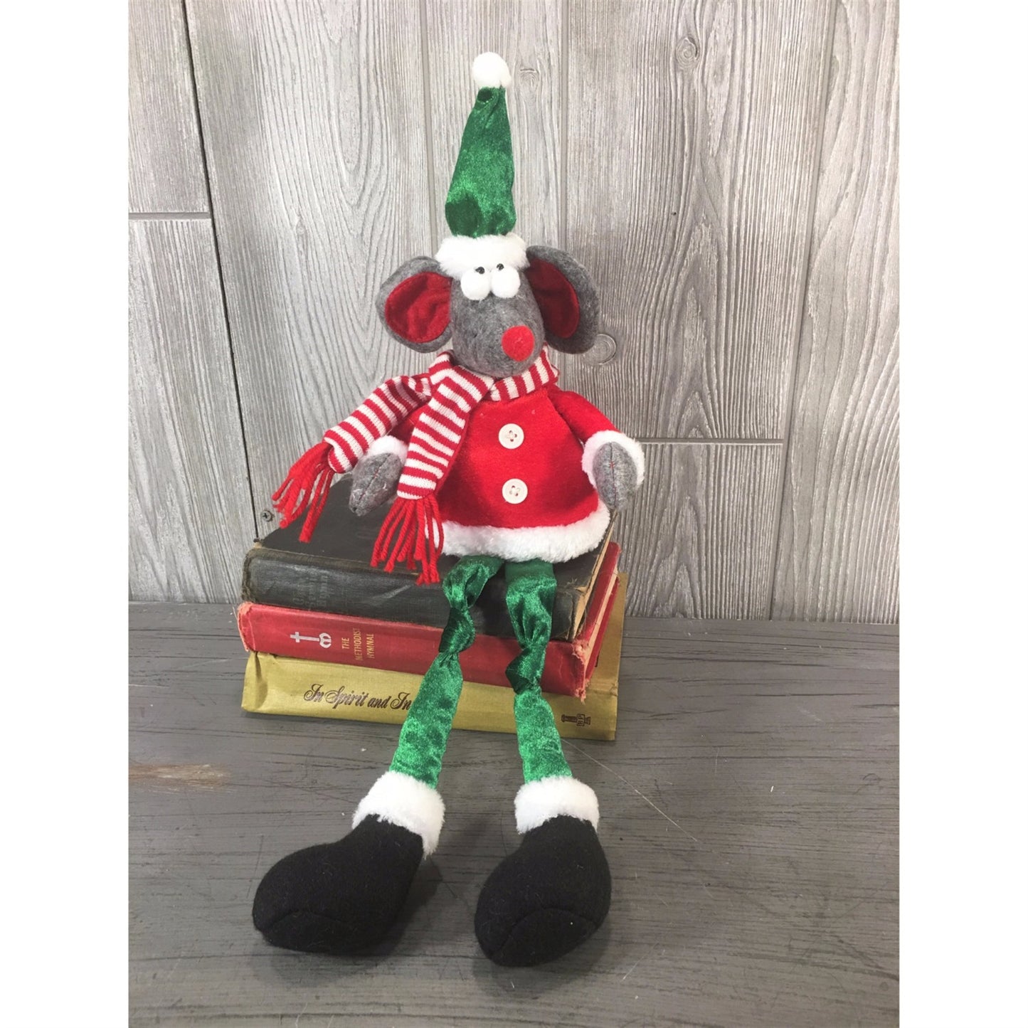 21” Fabric Sitting Christmas Mouse in Red/Green | MT