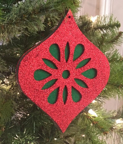 6"- 7" Glitter Red Finial with Felt Insert Asst. Ornament | TA