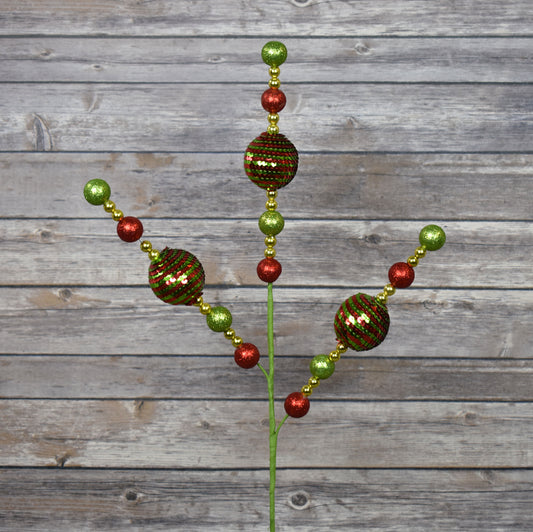 25" Glitter Sequin Ball Spray in Red/Green/Gold | QD
